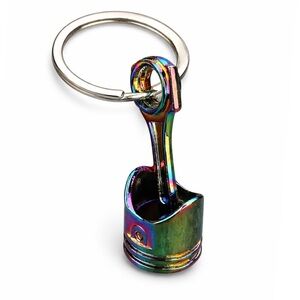 Rainbow Piston Keychain Oil Slick Metal Car Engine Key Ring Gift